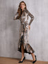 SBetro Ruffle Hem Belted Knot Snakeskin Velvet Wrap Dress